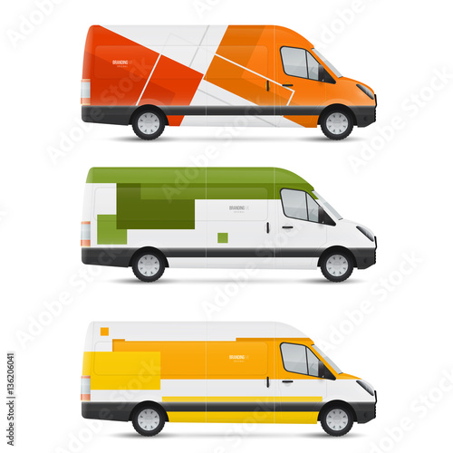 Set of design templates for transport. Mockup white bus. Branding for advertising, business and corporate identity.
