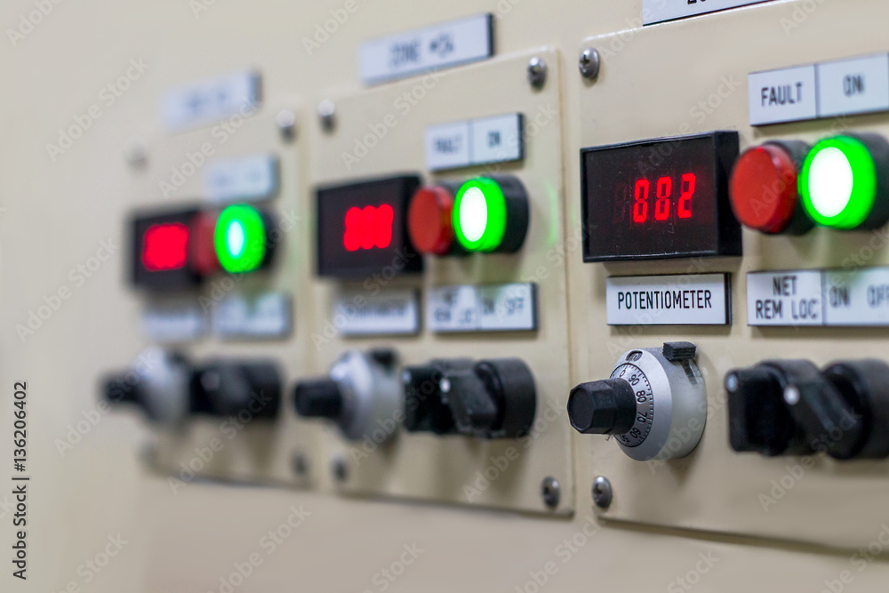 Technical display on control panel with electric devices,light Stock ...