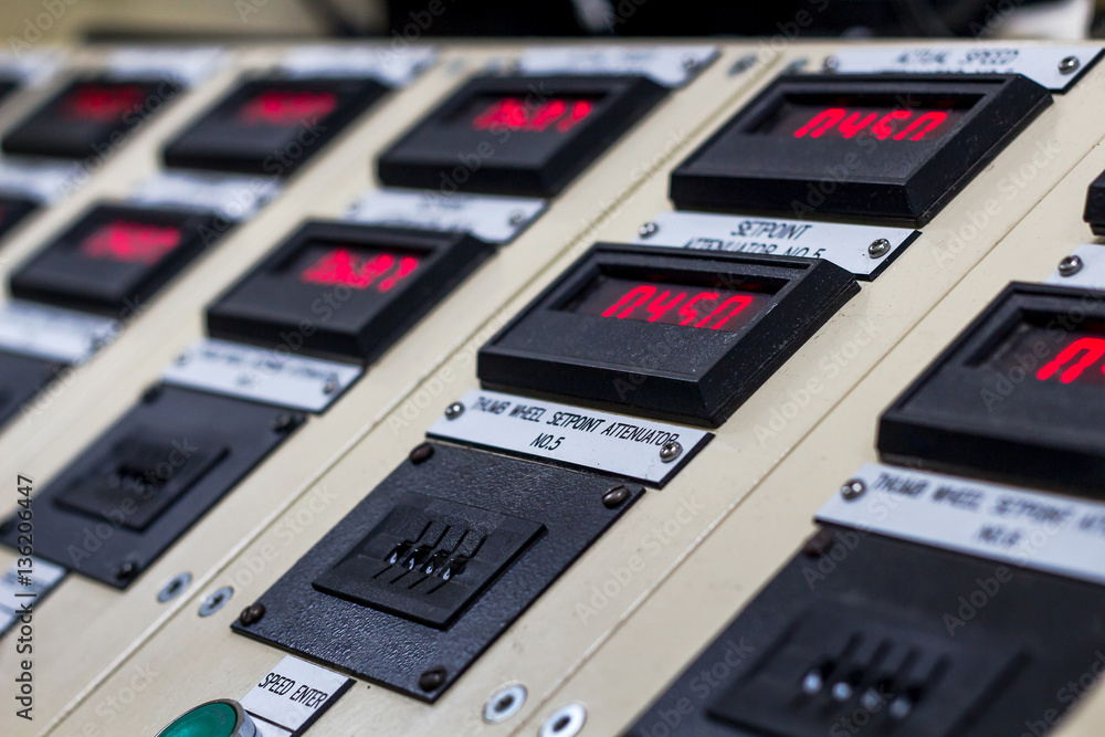 Technical display on control panel with electric devices,light