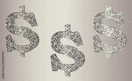 Dollars made of metal with glitter in three variations.