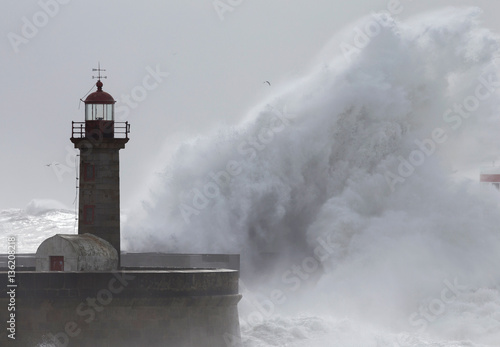 10 Meters Big Waves Over the "Felgueiras" Lighthouse in Oporto, Portugal, shot 3