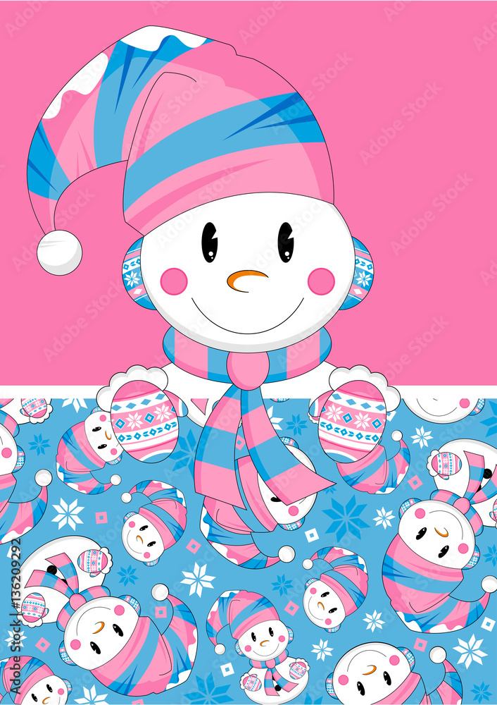 Cute Cartoon Christmas Snowman Pattern