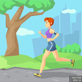 Woman runner on city park.
