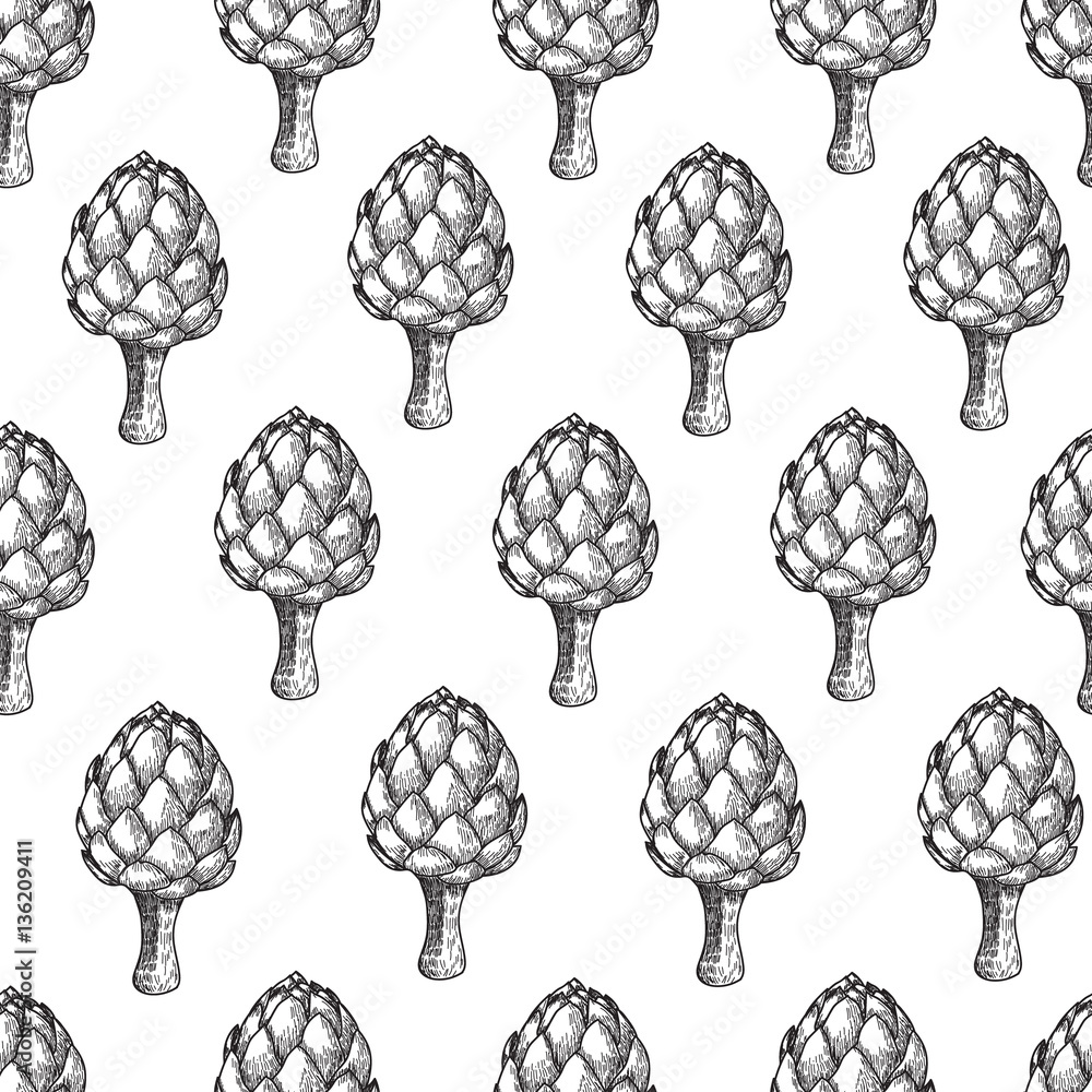 Artichoke Seamless nature seamless vector pattern, hand drawn sketch etch engraving vector illustration. Vegetables vintage artichoke pattern. Artichoke Seamless nature seamless vector pattern, hand drawn sketch etch engraving vector illustration. Vegetables vintage artichoke pattern.