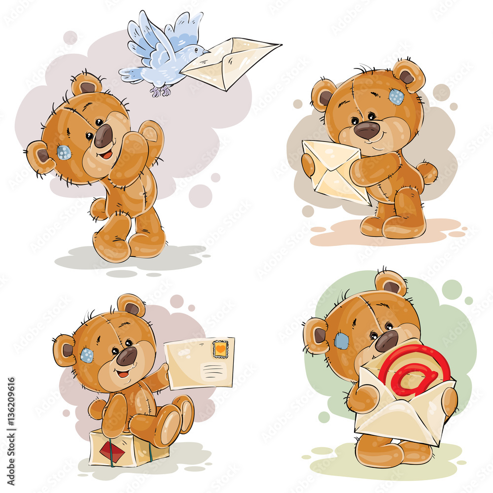 Set clip art illustrations of teddy bear gets and sends letters Set clip art illustrations of teddy bear gets and sends letters
