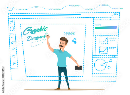 Graphic designer is implementing a project on request.
