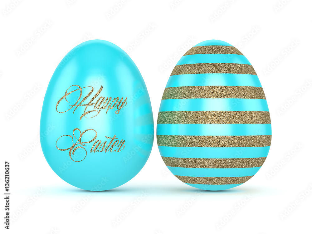 3d rendering of Easter glitter and turquoise eggs 3d rendering of Easter glitter and turquoise eggs
