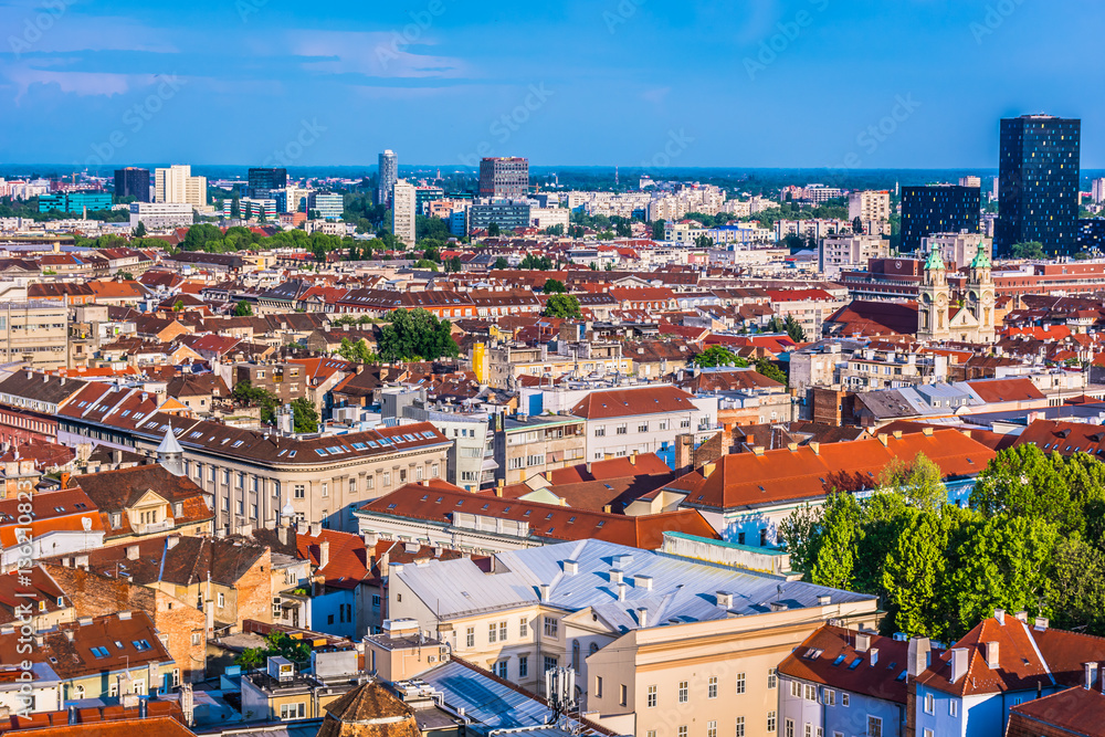 Zagreb capital town Croatia. / Aerial view on Zagreb cityscape, capital town, industrial and also financial center of Croatia.