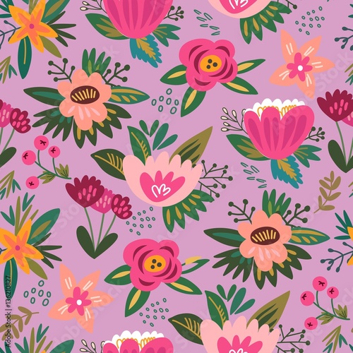 Vector seamless pattern of vintage flowers. Endless background. Use for wallpaper pattern fills  web page background.