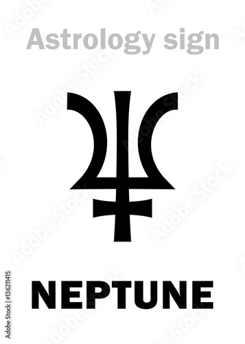 Astrology Alphabet: NEPTUNE (Poseidon), higher global planet. Hieroglyphics character sign (single symbol). photo