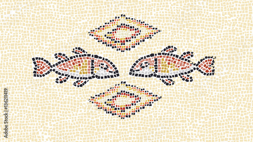 vector mosaic inspired by the bread and fish story in Church of the Multiplication in israel