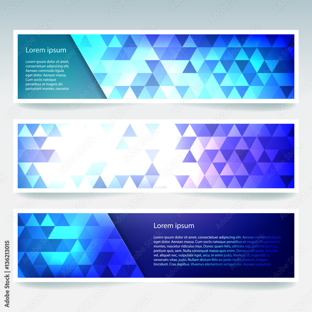 Horizontal banners set with blue polygonal triangles. Polygon background, vector illustration Horizontal banners set with blue polygonal triangles. Polygon background, vector illustration