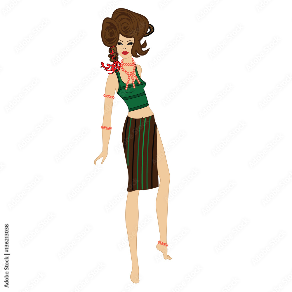Girl with fashion haircut wear green sweater and brown skirt Girl with fashion haircut wear green sweater and brown skirt