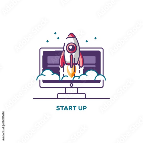 Start up. Concept for new business project, launching product or service. Vector illustration.