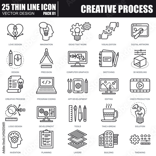 Thin line creative process icons