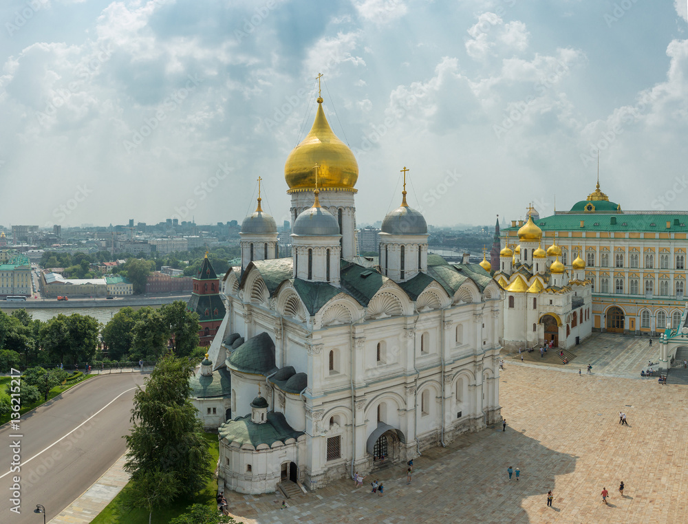 Aerial view of the monuments of the Moscow Kremlin in Russia