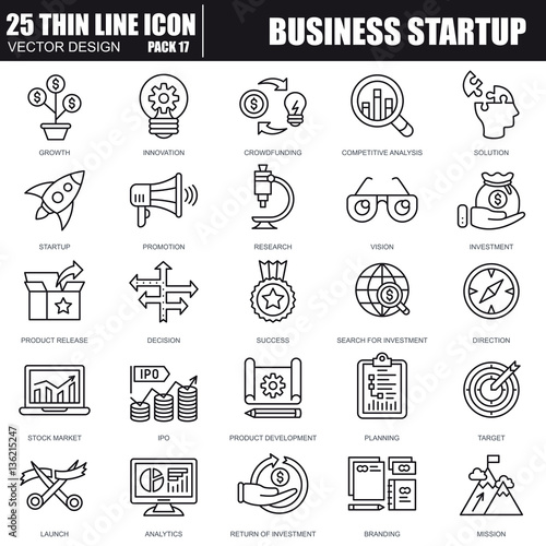 Thin line business startup icons