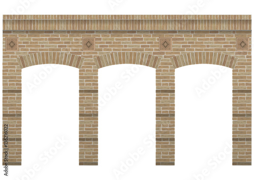 Vintage arcade of the masonry. Wall and facade of the old brick. Vector graphics