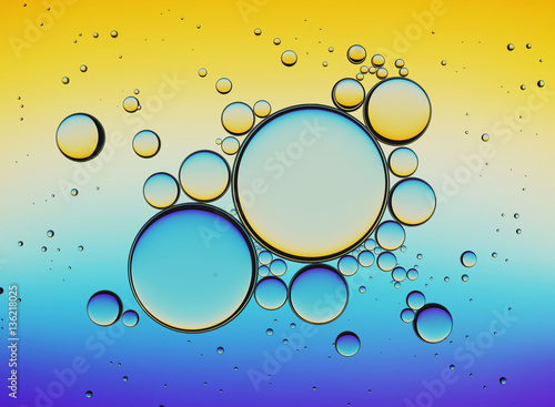 Oil Bubbles Isolated on White Background, Closeup Collagen Emulsion in Water. Illustration. Gold Serum Droplets.