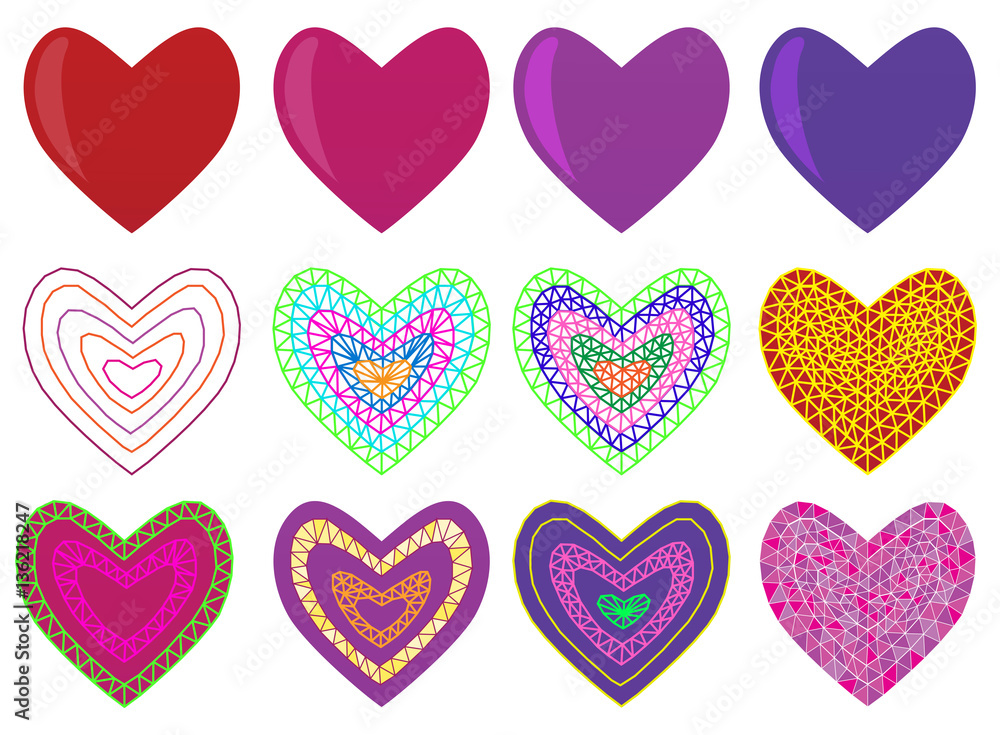 Mosaic set with valentine's hearts. Vector illustration. Easy to modify and color.