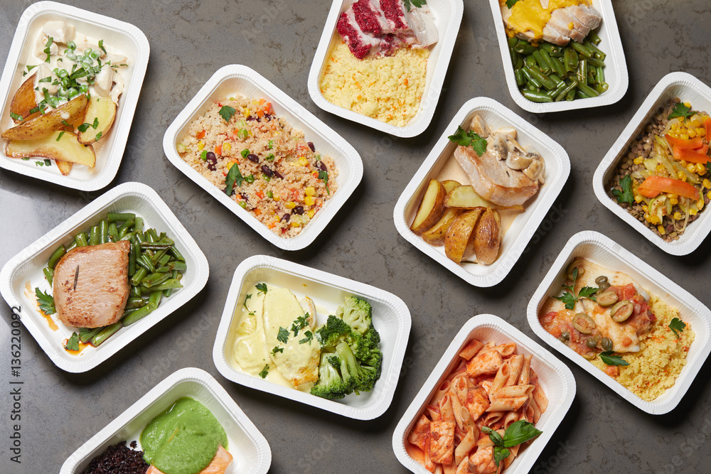 delivery sets of healthy and delicious food in boxes