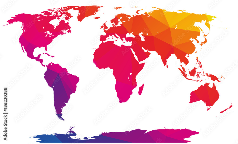 Obraz Wieloboczne mozaika streszczenie mapa świata, tęcza - wielobarwny, na białym tle