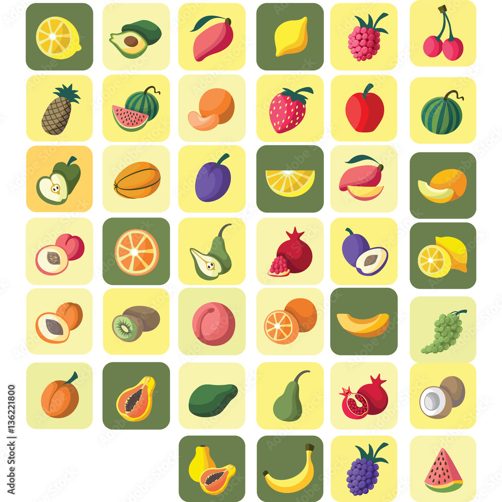 Vector fruits collection icon set Vector fruits collection icon set