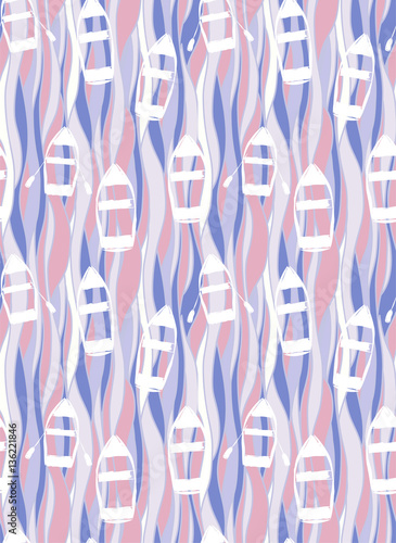 Seamless pattern with abstract surreal boats, vector illustration.