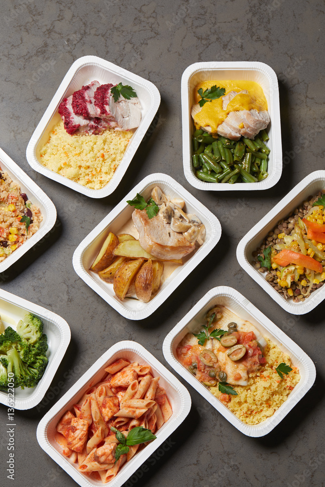 delivery sets of healthy and delicious food in boxes