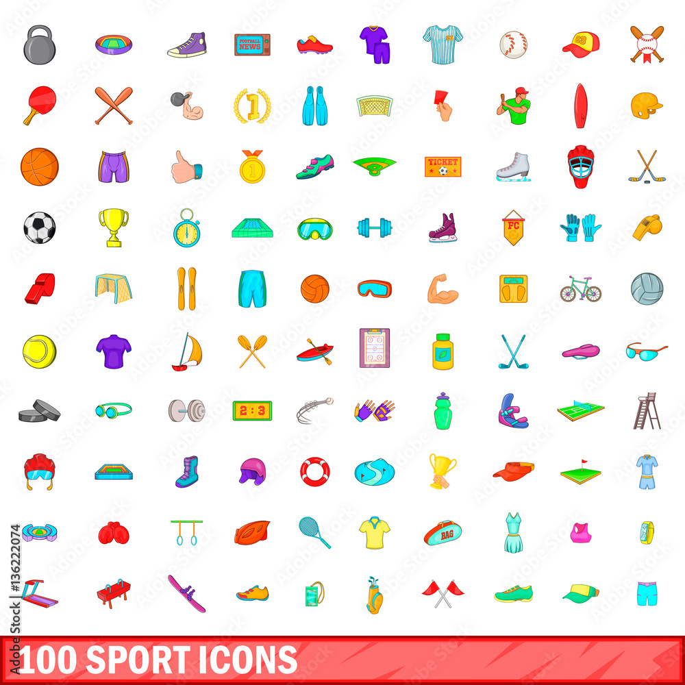 100 sport icons set, cartoon style 100 sport icons set, cartoon style