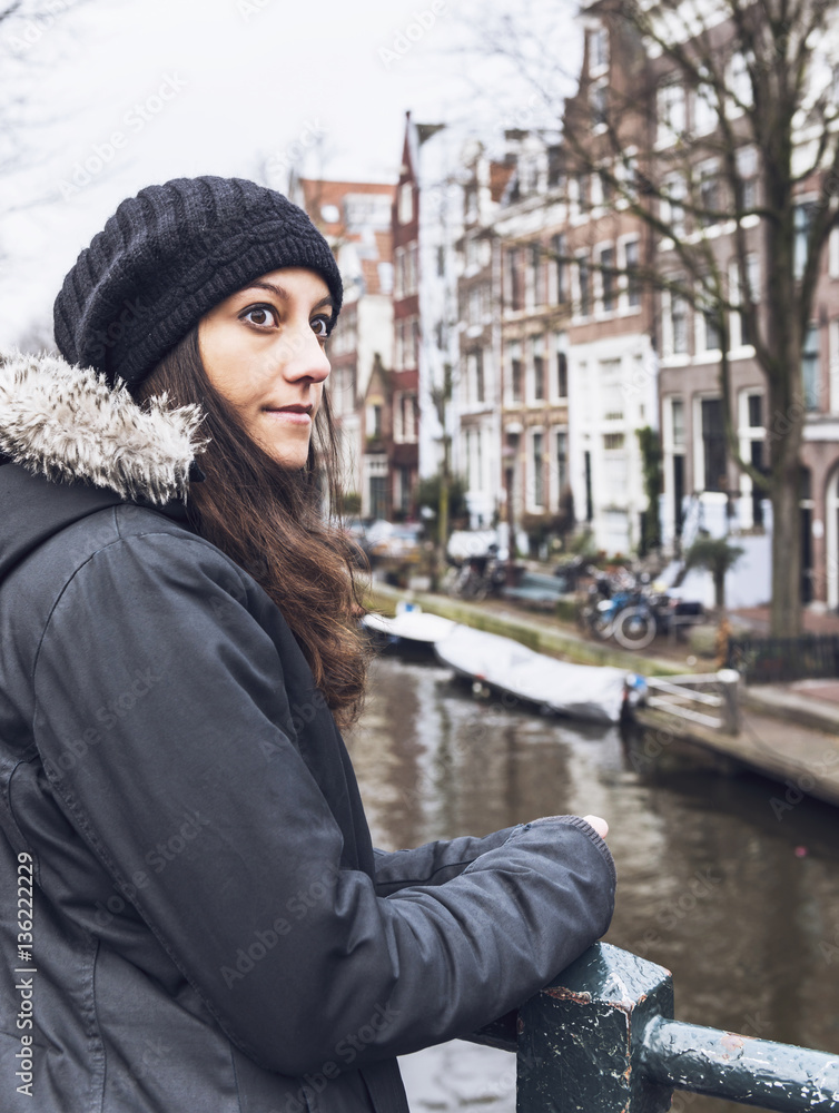 Woman tourist in Amsterdam