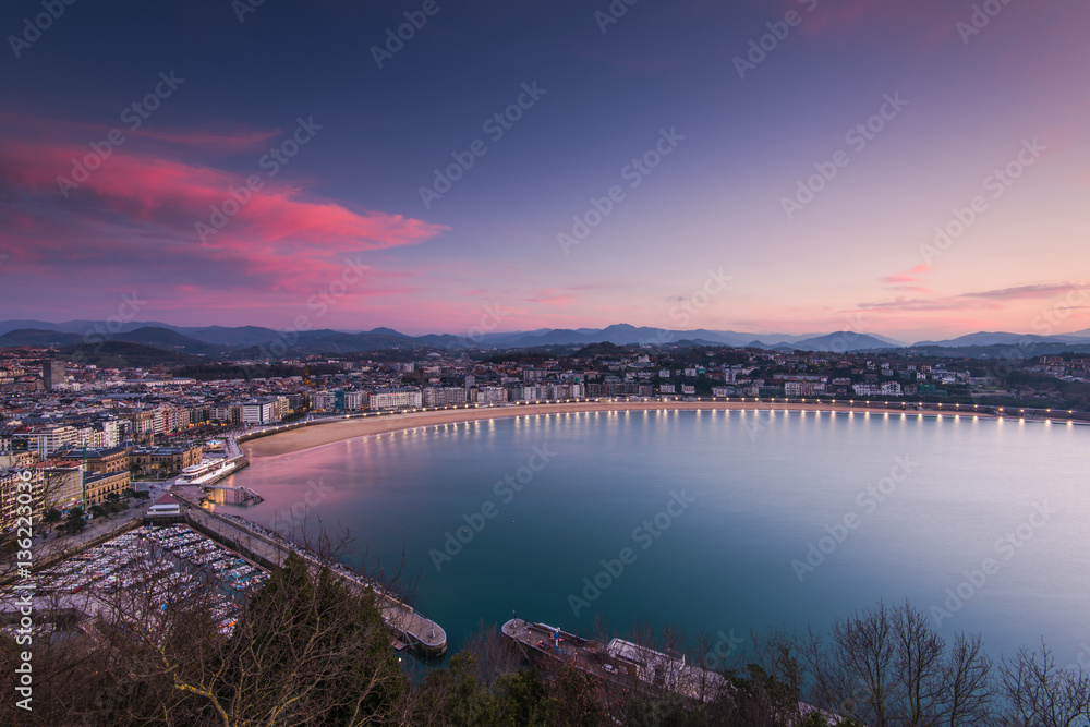 Panoramic vista San Sebastian at twilight