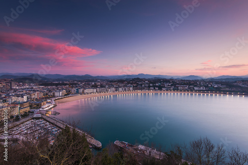 Panoramic vista San Sebastian at twilight