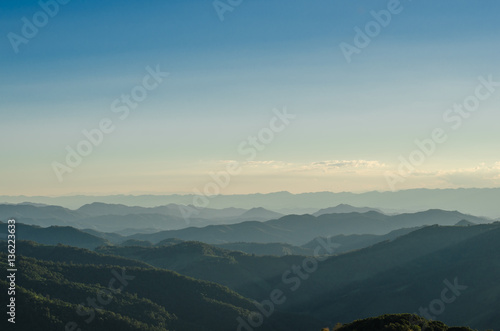 Beautiful mountain view, layer of mountain with sunset, view point at Khun Yuam Mae hong son Thialand