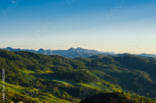 Beautiful mountain view, layer of mountain with sunset, view point at Khun Yuam Mae hong son Thialand