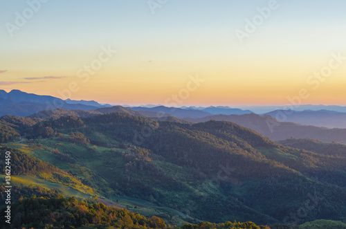 Beautiful mountain view  layer of mountain with sunset  view point at Khun Yuam Mae hong son Thialand