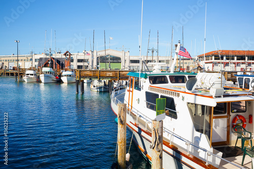 Photography San Francisco Fisherman's Wharf harbor. Copy space