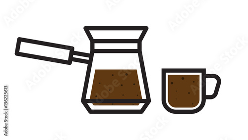 cup with a cezve, fragrant coffee, utrenny drink,vector image, flat design