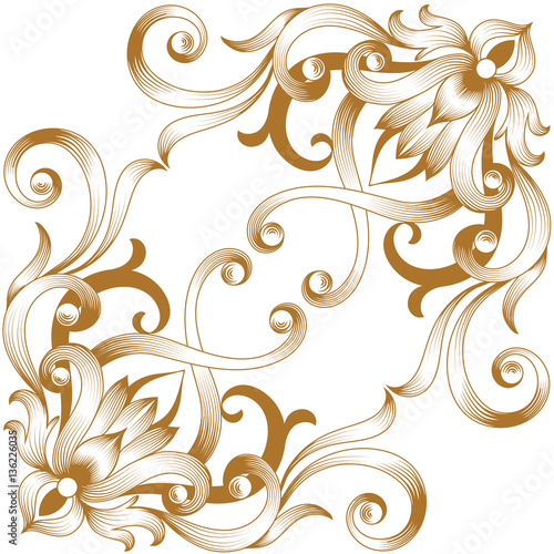 Golden vintage baroque ornament, corner. Retro pattern antique style acanthus. Decorative design element filigree calligraphy vector. - stock vector