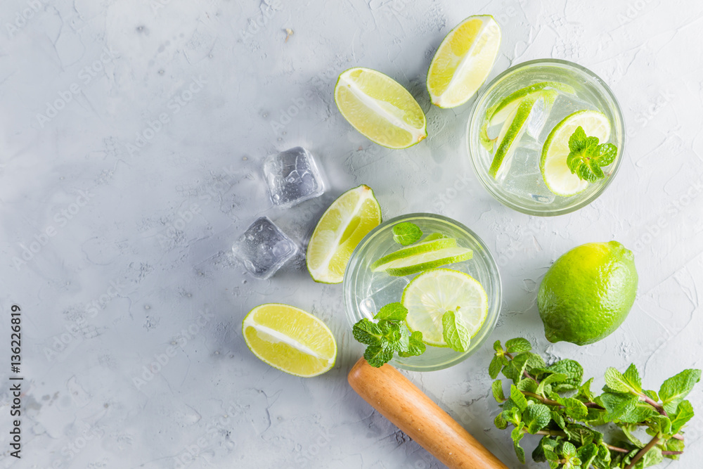 Mojito cocktail and ingredients Mojito cocktail and ingredients