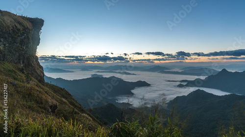 Peak of mountain and cloudscape at Phu chi fa in Chiang rai,Thailand