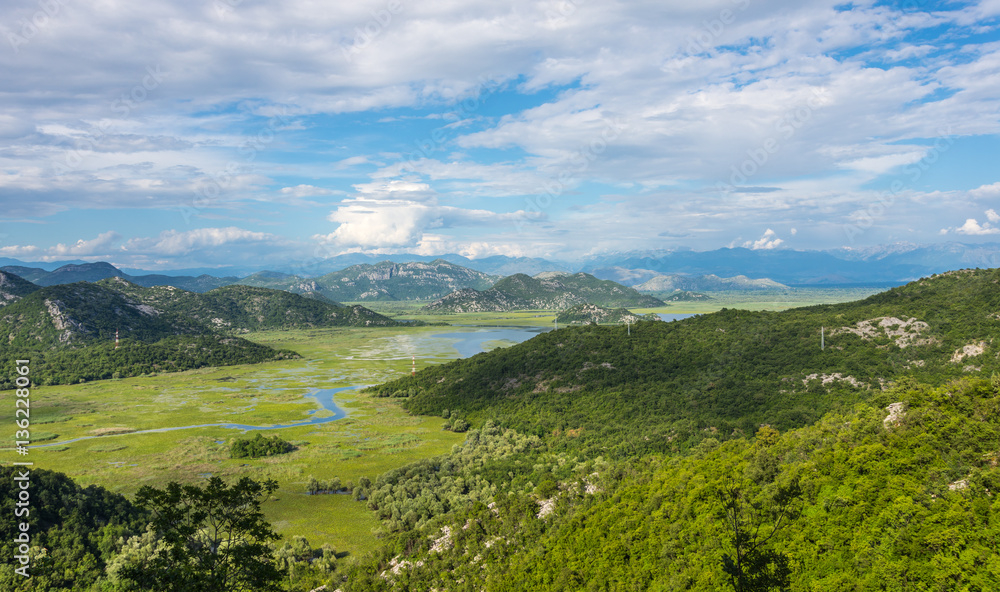 Fototapeta premium Beautiful scenery Skadar (Skoder) lake among the mountains. The