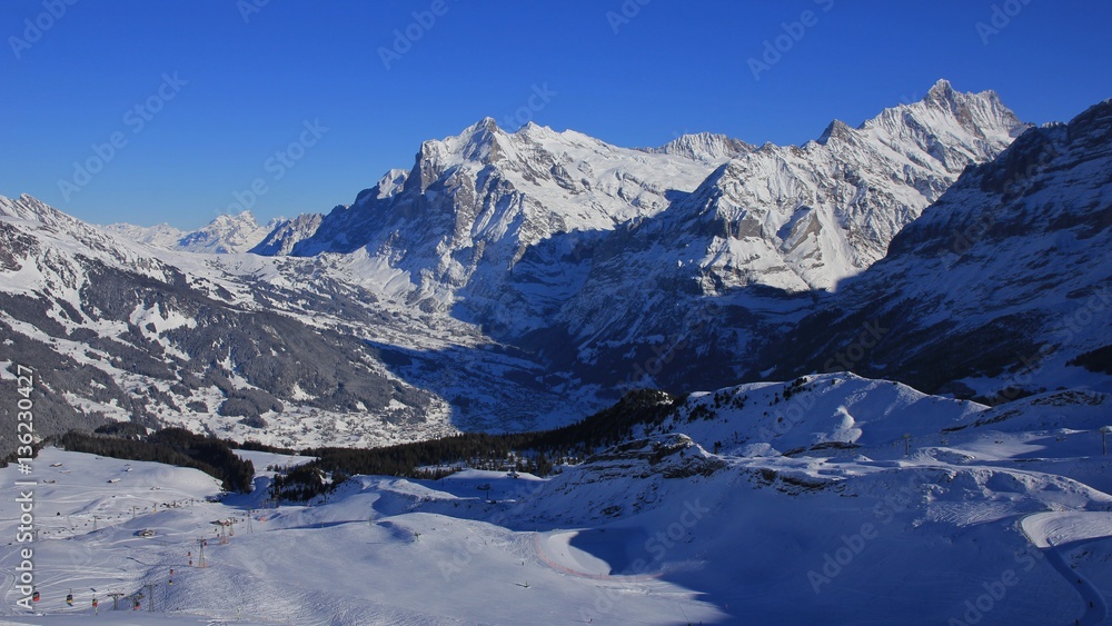 Grindelwald in winter and ski slopes