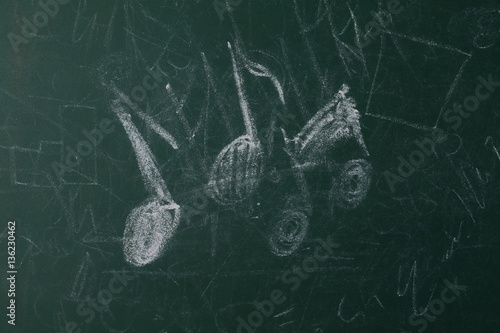  green chalkboard with musical notes, blackboard texture 