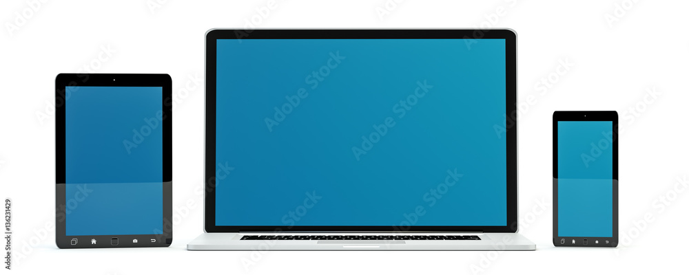 Modern computer laptop mobile phone and tablet 3D rendering Modern computer laptop mobile phone and tablet 3D rendering