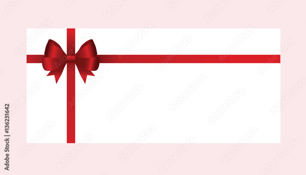 Gift Card With Red Ribbon And A Bow on white background. Gift Voucher Template. Vector image. Gift Card With Red Ribbon And A Bow on white background. Gift Voucher Template. Vector image.