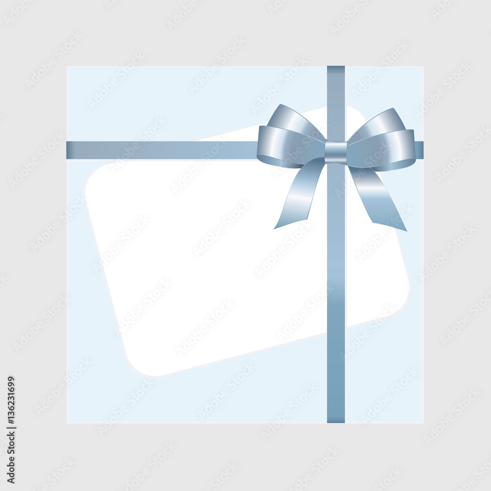Blank Greeting card white isolated clipping path on blue background with ribbon bow Blank Greeting card white isolated clipping path on blue background with ribbon bow