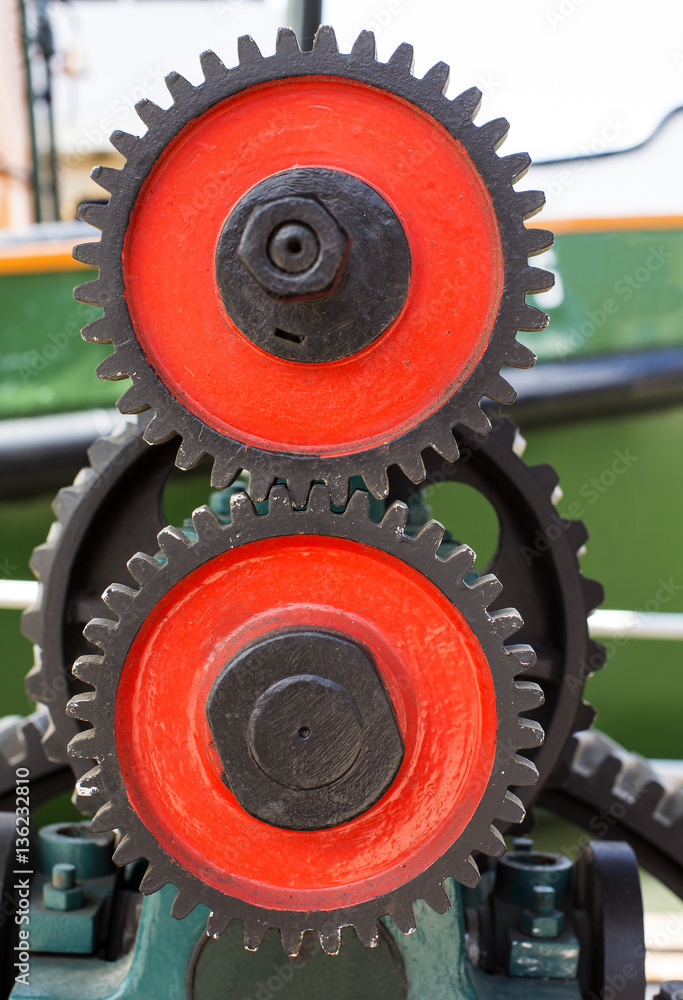The mechanism of the large gear of old steam engine The mechanism of the large gear of old steam engine