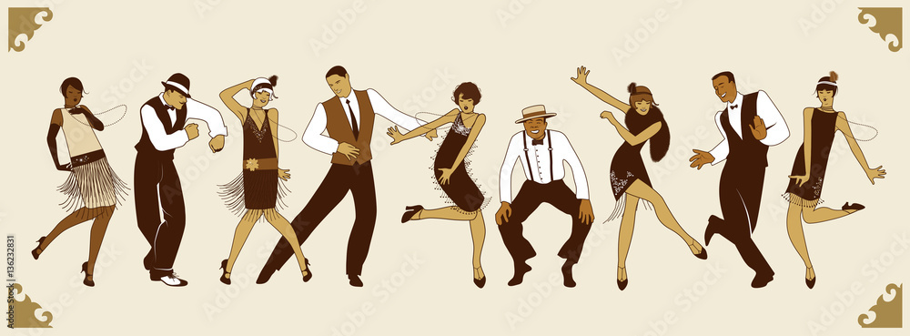 Obraz premium Impreza Charleston. Grupa młodych ludzi tańczących charleston