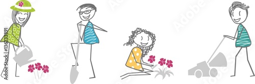 Des femmes et des hommes jardinent dans un jardin